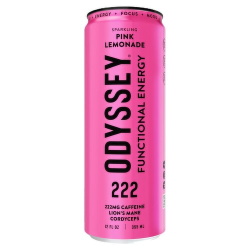 Odyssey 222 Sparkling Pink Lemonade Functional Energy Drink, 12 fl oz