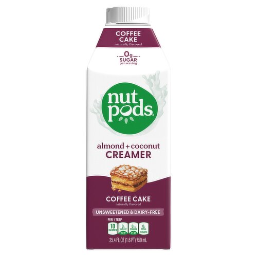 nutpods Unsweetened & Dairy-Free Coffee Cake Almond + Coconut Creamer, 25.4 fl oz