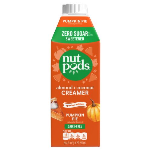nutpods Pumpkin Pie Zero Sugar Sweetened Almond + Coconut Creamer, 25.4 fl oz
