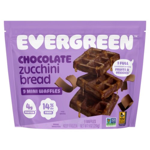 Evergreen Chocolate Zucchini Bread Mini Waffles, 9 count, 9 oz