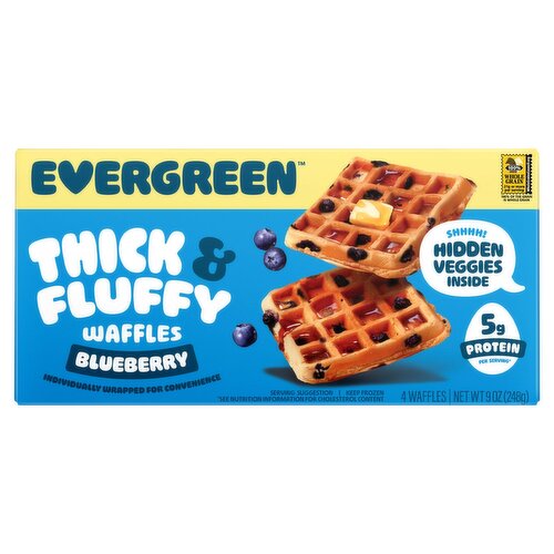 Evergreen Blueberry Thick & Fluffy Waffles, 4 count, 9 oz