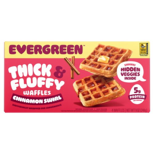 Evergreen Cinnamon Swirl Thick & Fluffy Waffles, 4 count, 9 oz