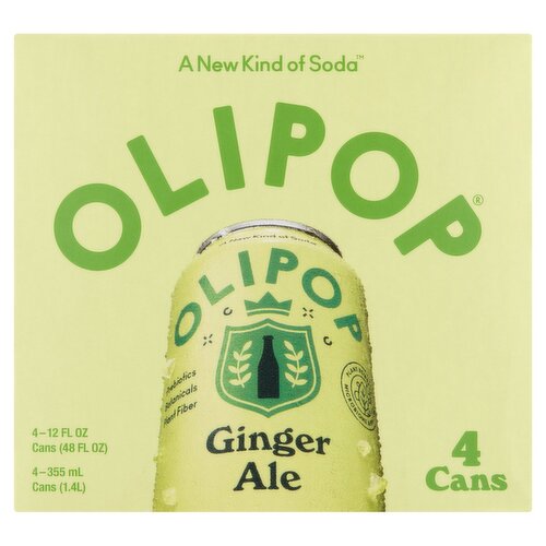 Olipop Ginger Ale Soda, 12 fl oz, 4 count