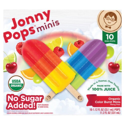 JonnyPops Organic Color Burst Minis Pops. 1.12 fl oz, 10 count