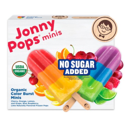 JonnyPops No Sugar Added Organic Color Burst Minis Pops, 1.12 fl oz, 10 count