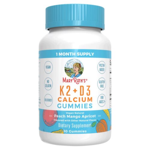 MaryRuth's K2 + D3 Calcium Gummies Peach Mango Apricot Dietary Supplement, For Ages 2+, 30 count