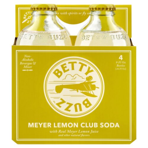 Betty Buzz Meyer Lemon Club Soda, 9 fl oz, 4 count