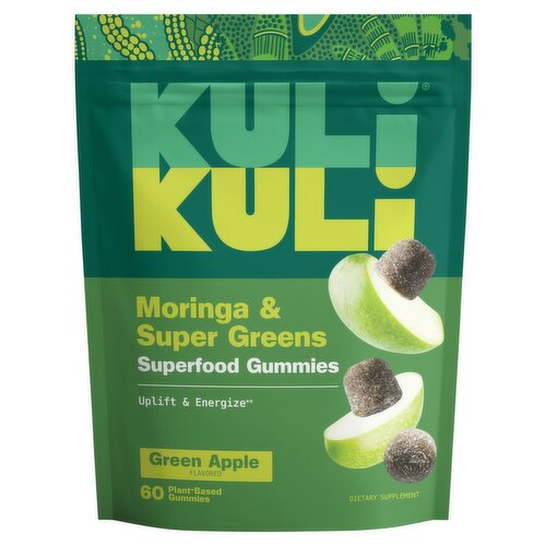 Kuli Kuli Green Apple Flavored Moringa & Super Greens Superfood Gummies Dietary Supplement, 60 count