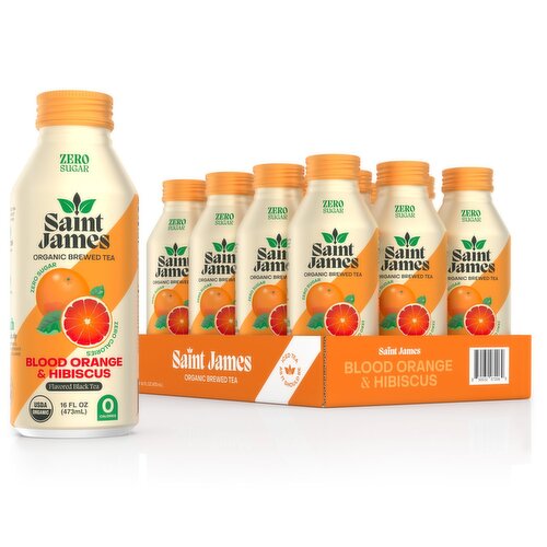 Saint James Blood Orange & Hibiscus Flavored Organic Brewed Black Tea, 16 fl oz