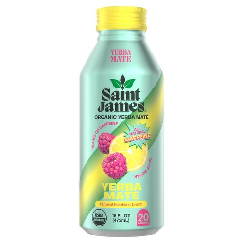 Saint James Organic Flavored Raspberry Lemon Yerba Mate, 16 fl oz