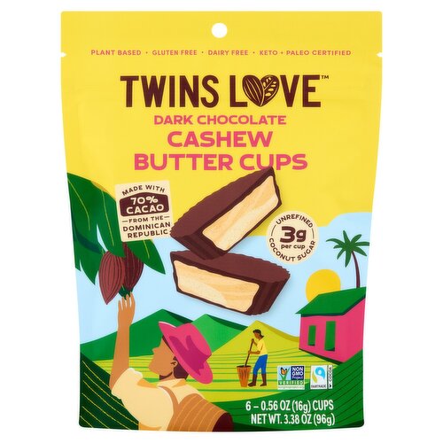 Twins Love Dark Chocolate Cashew Butter Cups, 0.56 oz, 6 count