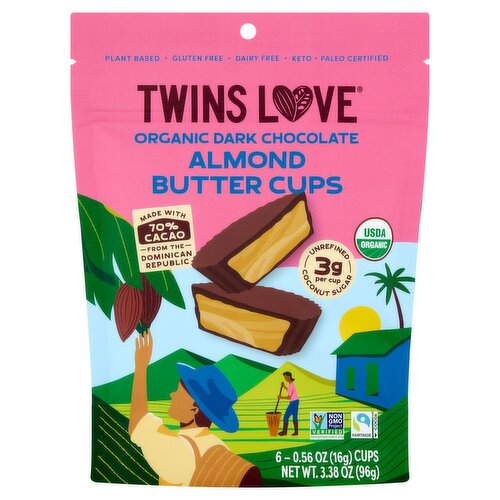 Twins Love Organic Dark Chocolate Almond Butter Cups, 0.56 oz, 6 count