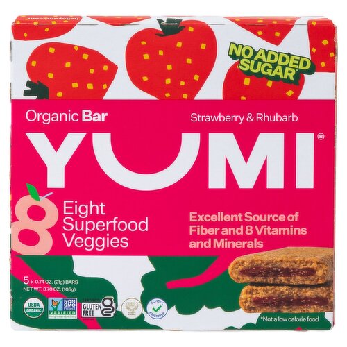 YUMI Strawberry & Rhubarb Organic Bar, 0.74 oz, 5 Count