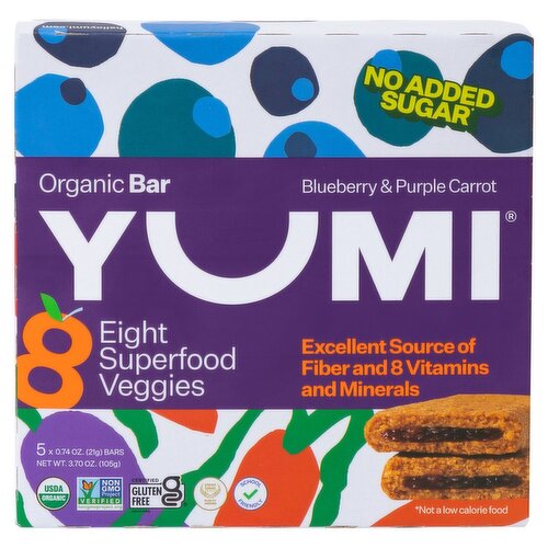 YUMI Blueberry & Purple Carrot Organic Bar, 0.74 oz, 5 count
