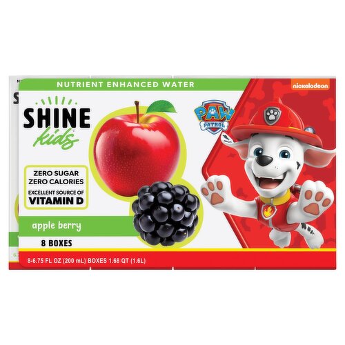 Nickelodeon Shine KIds Apple Berry Nutrient Enhanced Water, 6.75 fl oz, 8 count