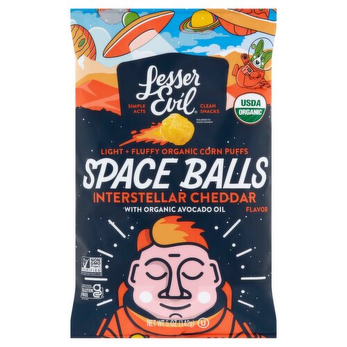 Lesser Evil Organic Interstellar Cheddar Flavor Space Balls Corn Puffs, 5 oz