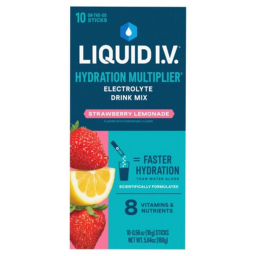 Liquid I.V. Hydration Multiplier Strawberry Lemonade Electrolyte Drink Mix Sticks, 0.56 oz, 10 count