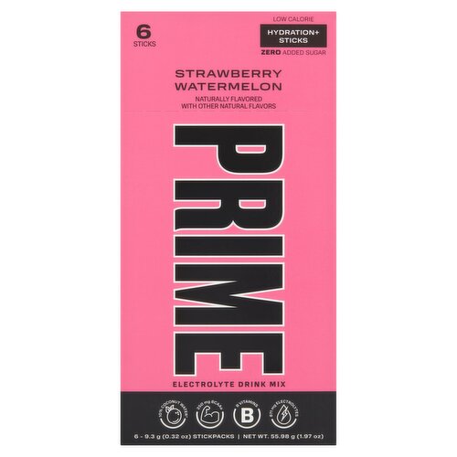 Prime Strawberry Watermelon Hydration+Sticks Electrolyte Drink Mix, 0.32 oz, 6 count