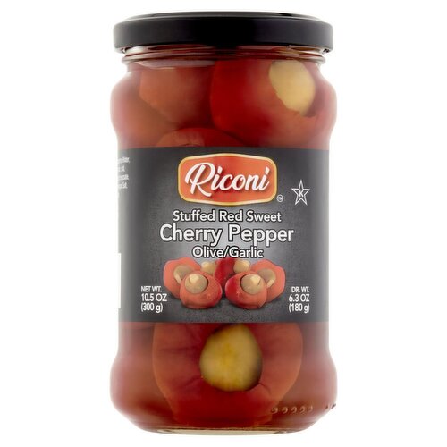 Riconi Olive/Garlic Stuffed Red Sweet Cherry Pepper, 10.5 oz