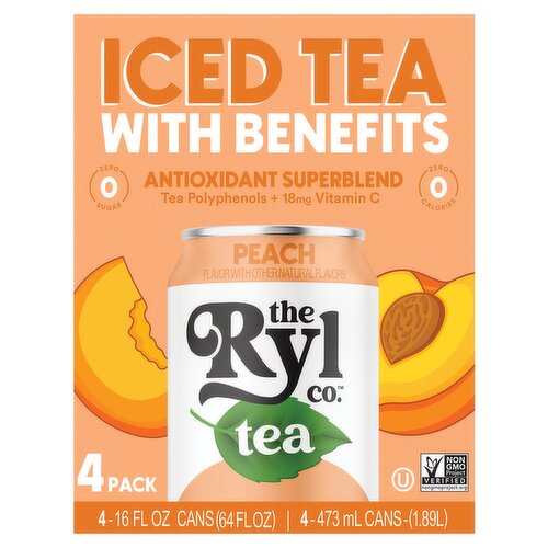 The Ryl Co. Peach Iced Tea, 16 fl oz, 4 count