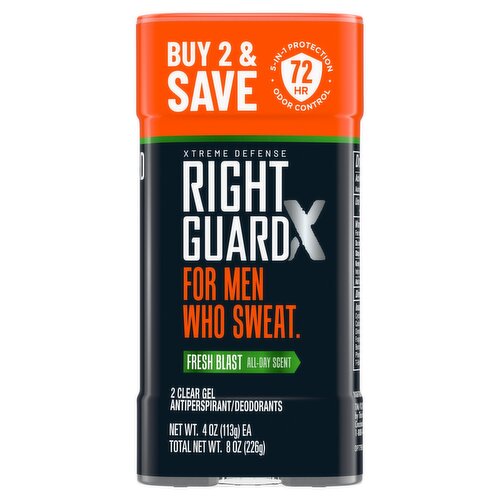 Right Guard Xtreme Defense Fresh Blast Clear Gel Antiperspirant/Deodorants, 4 oz, 2 count