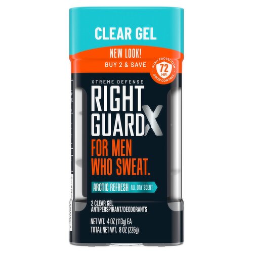 Right Guard Xtreme Defense Arctic Refresh Clear Gel Antiperspirant/Deodorants, 4 oz, 2 count