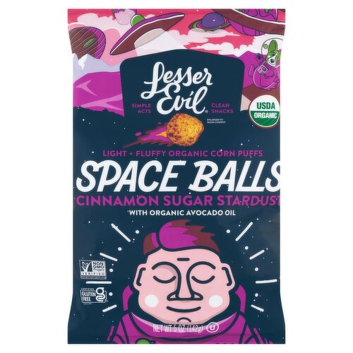 Lesser Evil Organic Cinnamon Sugar Stardust Space Balls Corn Puffs, 5 oz