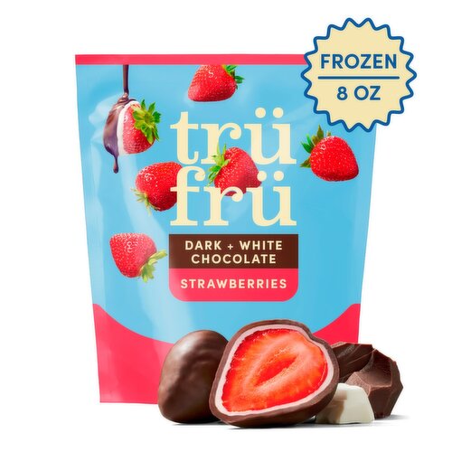 Trü Frü Dark + White Chocolate Frozen Fresh Strawberries, 8 oz