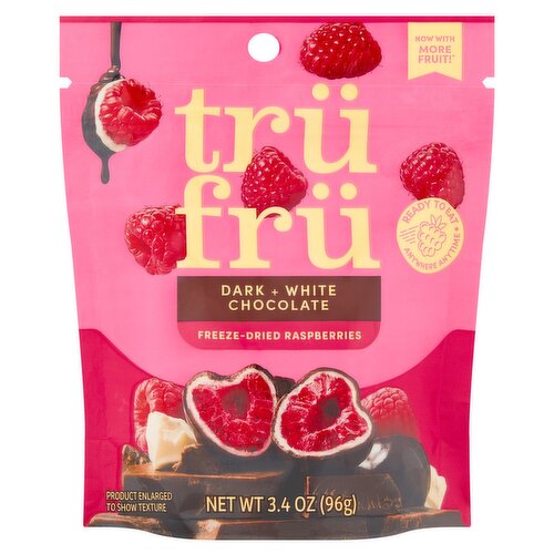Trü Frü Freeze-Dried Raspberries Dark + White Chocolate, 3.4 oz