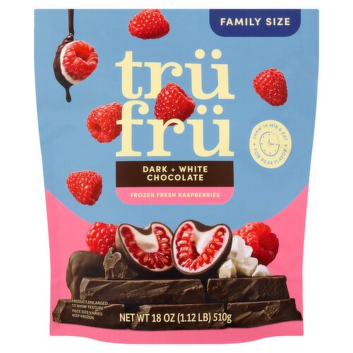Trü Frü Dark + White Chocolate Frozen Fresh Raspberries Family Size, 18 oz
