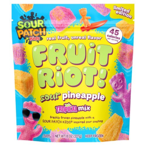 Fruit Riot Sour Candy Mixed Pineapple, Sour Patch Kids, Real Frozen Fruit, 8oz