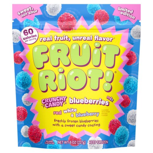 Fruit Riot Crunchy Candy Blueberries, Red White Blue, Real Frozen Fruit, 8oz
