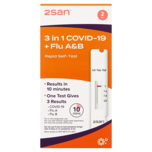 2San 3 in 1 Covid-19 +Flu A&B Rapid Self-Test, 2 count