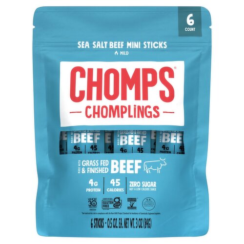 Chomps Chomplings Sea Salt Beef Mini Sticks, 0.5 oz, 6 count