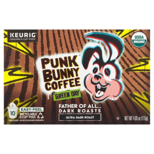 Punk Bunny Coffee Father of All Dark Roasts Ultra Dark Roast Coffee K-Cup Pods, 10 count, 4.05 oz