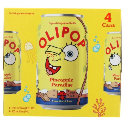 Olipop Pineapple Paradise Soda, 12 fl oz, 4 count