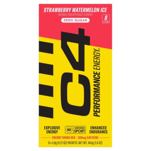 C4 Performance Energy Zero Sugar Strawberry Watermelon Ice Energy Drink Mix, 0.21 oz, 8 count