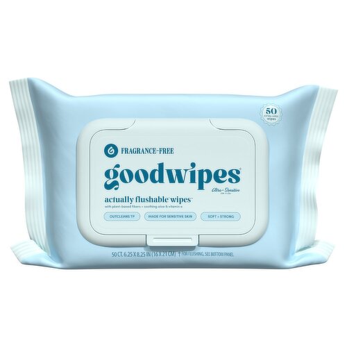 goodwipes Ultra-Sensitive Actually Flushable Extra-Large Wipes, 50 count