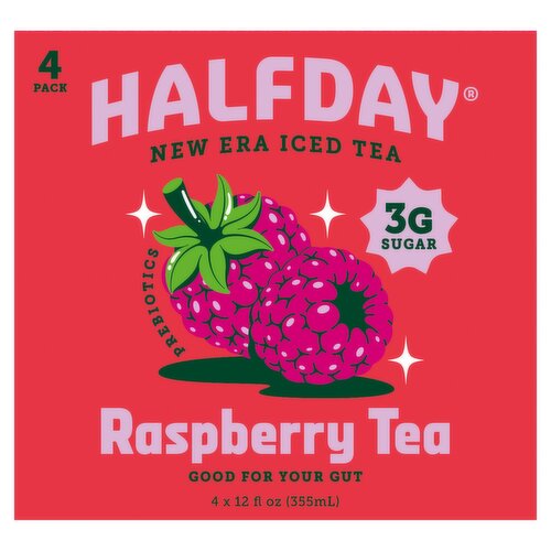 Halfday Prebiotics Raspberry Tea, 4 count, 12 fl oz