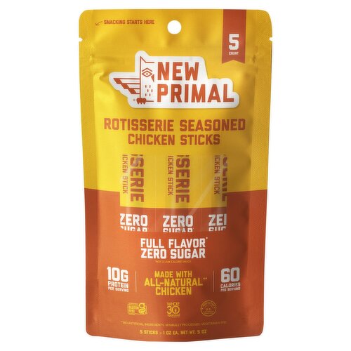 New Primal Rotisserie Seasoned Chicken Sticks, 1 oz, 5 count