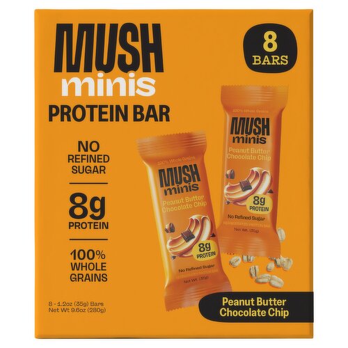 Mush Minis Peanut Butter Chocolate Chip Refrigerated Protein Bar, 1.2 oz, 8 count