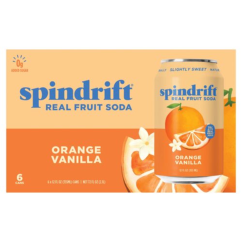 Spindrift Orange Vanilla Real Squeezed Fruit Soda, 12 fl oz, 6 count