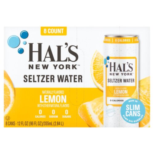 Hal's New York Lemon Seltzer Water, 12 fl oz, 8 count