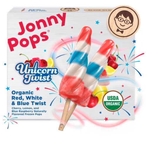 JonnyPops Organic Red, White & Blue Unicorn Twist Pops, 1.13 fl oz, 6 count