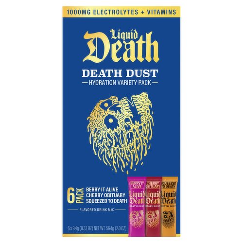 Liquid Death Death Dust Flavored Drink Mix Hydration Variety Pack, 0.33 oz, 6 count