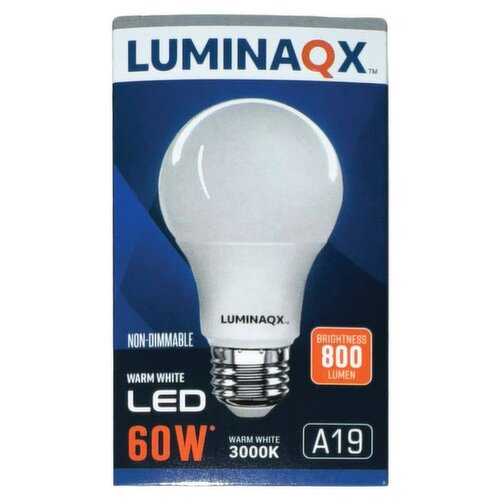 Luminaqx A19 60W Warm White Non-Dimmable LED Light Bulb