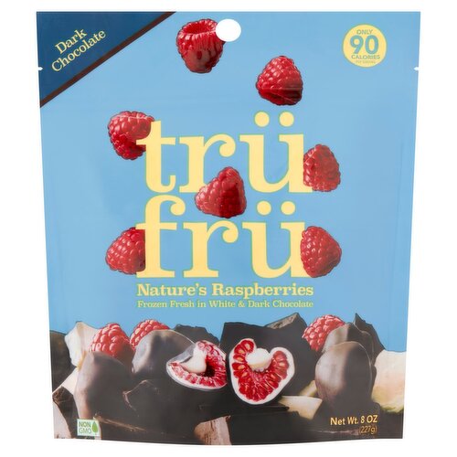 Trü Frü Nature's Raspberries Frozen Fresh in White & Dark Chocolate, 8 oz