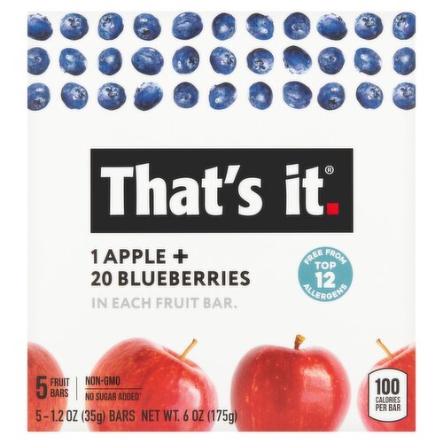 That's It Apple + Blueberries Fruit Bars, 1.2 oz, 5 count