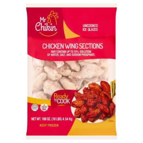 Mr Chikin Uncooked Ice Glazed Chicken Wing Sections, 160 oz