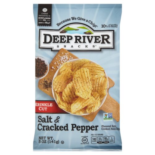 Deep River Snacks Krinkle Cut Salt & Cracked Pepper Flavored Kettle Cooked Potato Chips, 5 oz